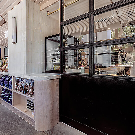 Interior photograph of LOULOU BISTRO, BOULANGERIE & TRAITEUR by William Labourier
