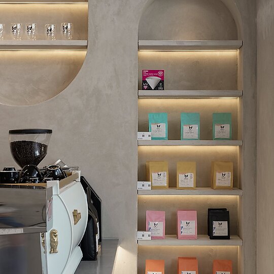 Interior photograph of O’Gabee & Co Coffee Roastery by Mindi Cooke