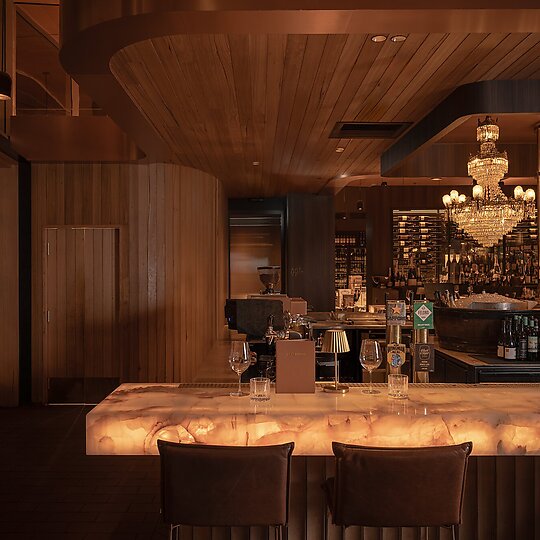 Interior photograph of Cru Bar and Cellar by Tom Blessing Studio
