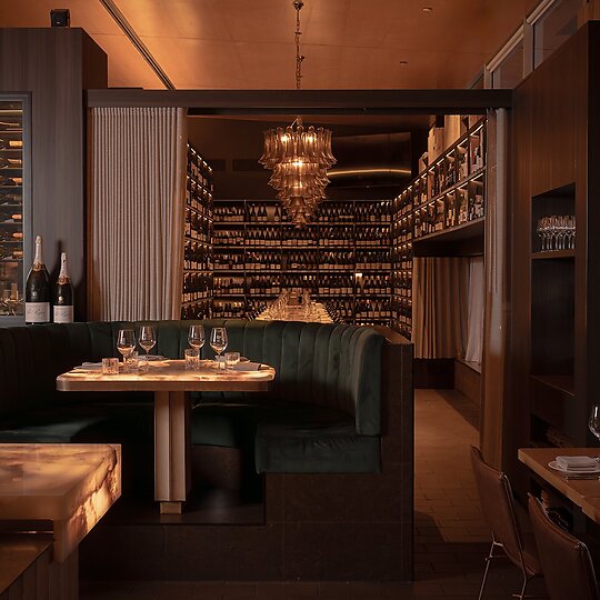 Interior photograph of Cru Bar and Cellar by Tom Blessing Studio