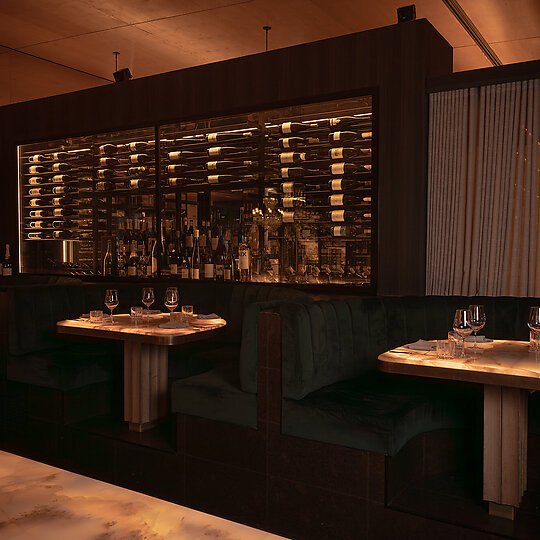 Interior photograph of Cru Bar and Cellar by Tom Blessing Studio