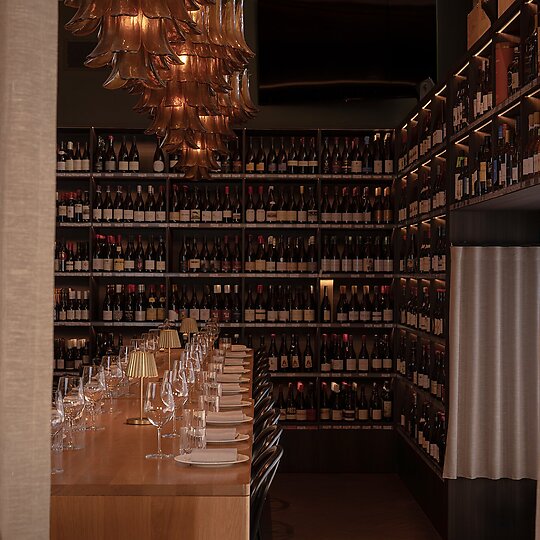 Interior photograph of Cru Bar and Cellar by Tom Blessing Studio